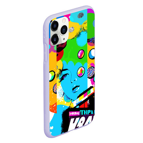 Чехол iPhone 11 Pro матовый Girls face - pop art / 3D-Светло-сиреневый – фото 2