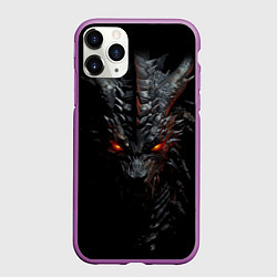 Чехол iPhone 11 Pro матовый Черный пещерный дракон символ 2024, цвет: 3D-фиолетовый
