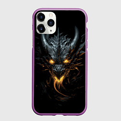 Чехол iPhone 11 Pro матовый Черный огненный пещерный дракон символ 2024, цвет: 3D-фиолетовый