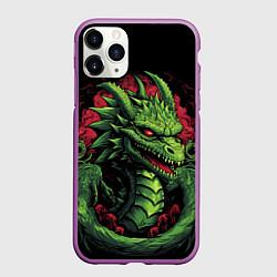 Чехол iPhone 11 Pro матовый Зеленый яркий неоновый дракон 2024 год, цвет: 3D-фиолетовый