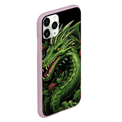 Чехол iPhone 11 Pro матовый Зеленый яркий неоновый дракон символ 2024 года, цвет: 3D-розовый — фото 2