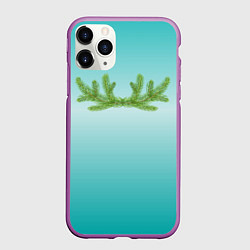 Чехол iPhone 11 Pro матовый Еловые веточки в виде оленьих рогов, цвет: 3D-фиолетовый