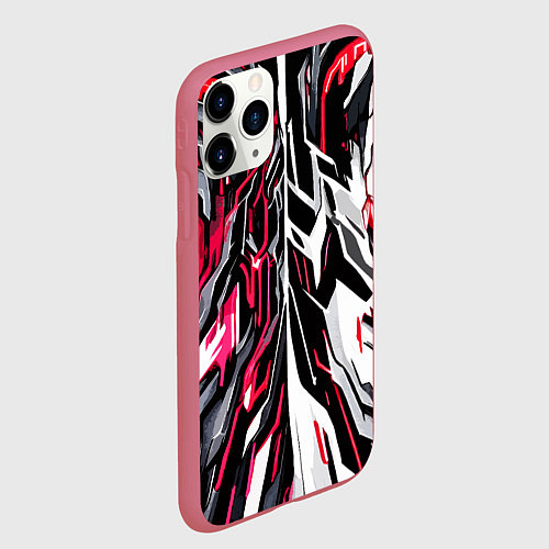 Чехол iPhone 11 Pro матовый Красно-белая абстракция на чёрном фоне / 3D-Малиновый – фото 2