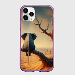 Чехол iPhone 11 Pro матовый Слон сидит на ветке сухого дерева, цвет: 3D-фиолетовый