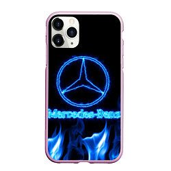 Чехол iPhone 11 Pro матовый Mercedes-benz blue neon, цвет: 3D-розовый