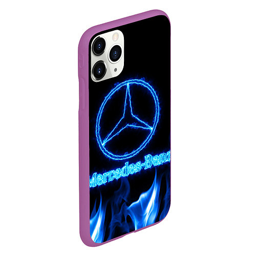 Чехол iPhone 11 Pro матовый Mercedes-benz blue neon / 3D-Фиолетовый – фото 2