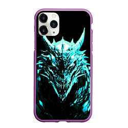 Чехол iPhone 11 Pro матовый Стальной голубой кибер-дракон, цвет: 3D-фиолетовый