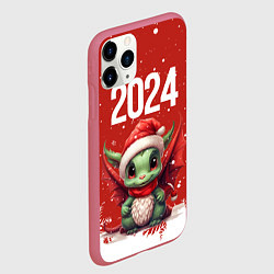 Чехол iPhone 11 Pro матовый 2024 дракон новогодний красный фон, цвет: 3D-малиновый — фото 2