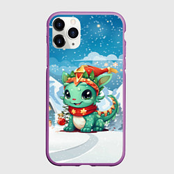 Чехол iPhone 11 Pro матовый Дракон на фоне зимних гор, цвет: 3D-фиолетовый