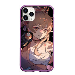 Чехол iPhone 11 Pro матовый Genshin Impact Yoimiya, цвет: 3D-фиолетовый