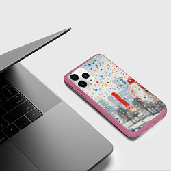 Чехол iPhone 11 Pro матовый Новогодний город и цветной снег, цвет: 3D-малиновый — фото 2