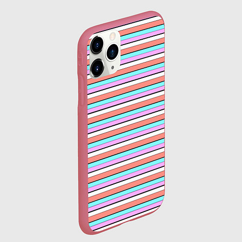 Чехол iPhone 11 Pro матовый Полосатый оранжевый / 3D-Малиновый – фото 2