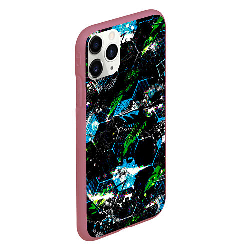 Чехол iPhone 11 Pro матовый Футбол паттерны / 3D-Малиновый – фото 2