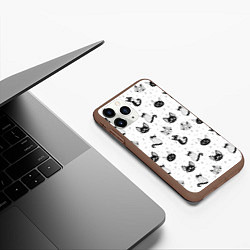 Чехол iPhone 11 Pro матовый Черно-белые магические котики - паттерн, цвет: 3D-коричневый — фото 2