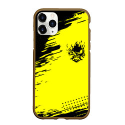 Чехол iPhone 11 Pro матовый Cyberpunk 2077 краски на чёрном