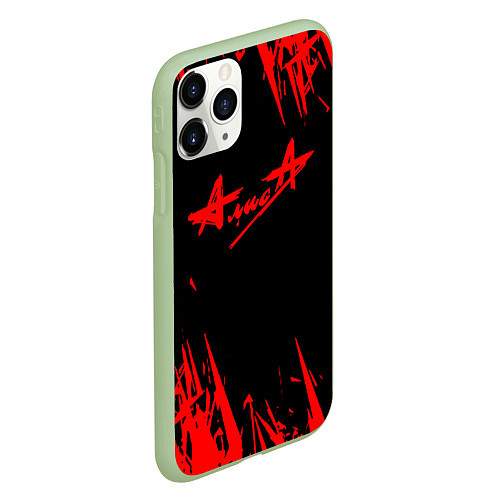 Чехол iPhone 11 Pro матовый Алиса краски рок группа / 3D-Салатовый – фото 2