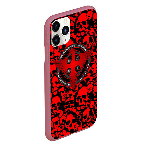 Чехол iPhone 11 Pro матовый Thirty Seconds to Mars skull pattern / 3D-Малиновый – фото 2