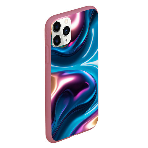 Чехол iPhone 11 Pro матовый Жидкий красочный металл / 3D-Малиновый – фото 2