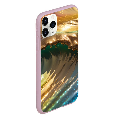 Чехол iPhone 11 Pro матовый Перламутровые блестящие волны радужных цветов / 3D-Розовый – фото 2