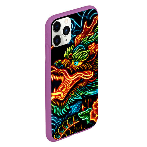 Чехол iPhone 11 Pro матовый Japanese neon dragon - irezumi / 3D-Фиолетовый – фото 2