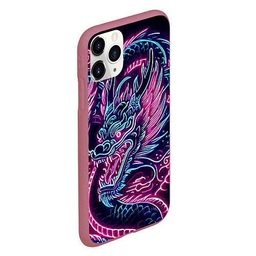 Чехол iPhone 11 Pro матовый Neon Japanese dragon - irezumi / 3D-Малиновый – фото 2