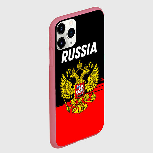 Чехол iPhone 11 Pro матовый Россия герб краски абстракция / 3D-Малиновый – фото 2