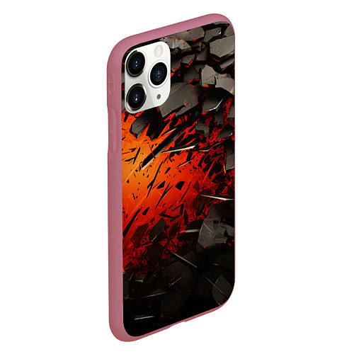 Чехол iPhone 11 Pro матовый Черные камни на красном взрыв / 3D-Малиновый – фото 2