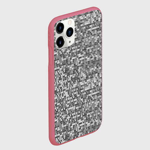 Чехол iPhone 11 Pro матовый Узор серого вязанного трикотажа меланж / 3D-Малиновый – фото 2
