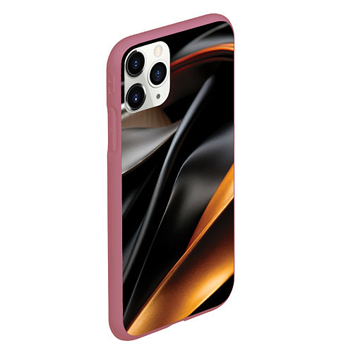 Чехол iPhone 11 Pro матовый Черная и оранжевая материя / 3D-Малиновый – фото 2