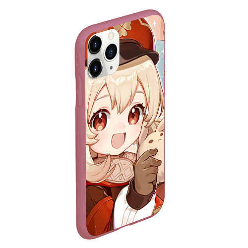 Чехол iPhone 11 Pro матовый Genshin Impact Кли cute Dodoko / 3D-Малиновый – фото 2