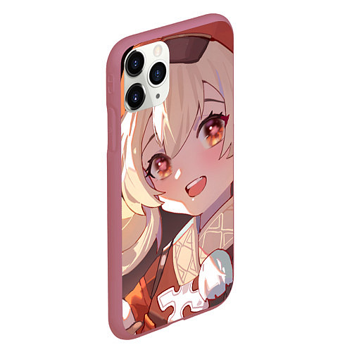 Чехол iPhone 11 Pro матовый Genshin Impact Klee cute happy / 3D-Малиновый – фото 2