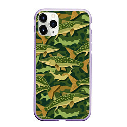 Чехол iPhone 11 Pro матовый Камуфляж рыболова - рыба щука, цвет: 3D-светло-сиреневый