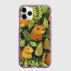 Чехол iPhone 11 Pro матовый Капибары - лесной маскировочный камуфляж, цвет: 3D-фиолетовый