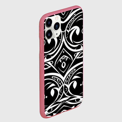 Чехол iPhone 11 Pro матовый Белое на чёрном / 3D-Малиновый – фото 2