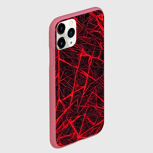 Чехол iPhone 11 Pro матовый Красная паутина на чёрном фоне / 3D-Малиновый – фото 2