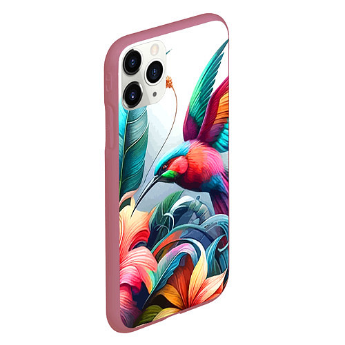 Чехол iPhone 11 Pro матовый Райская птица - тропики / 3D-Малиновый – фото 2