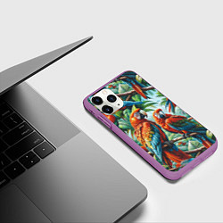 Чехол iPhone 11 Pro матовый Попугаи Ара - тропики джунгли, цвет: 3D-фиолетовый — фото 2