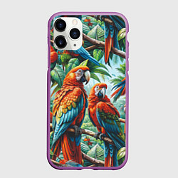 Чехол iPhone 11 Pro матовый Попугаи Ара - тропики джунгли, цвет: 3D-фиолетовый