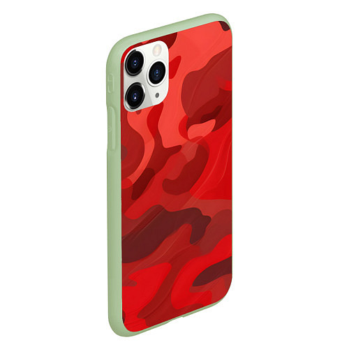 Чехол iPhone 11 Pro матовый Красный камуфляж крупный / 3D-Салатовый – фото 2
