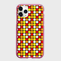 Чехол iPhone 11 Pro матовый Красные, жёлтые и белые квадраты, цвет: 3D-малиновый
