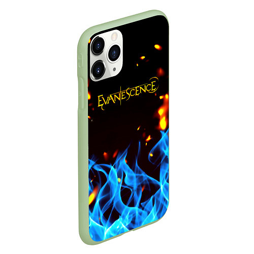 Чехол iPhone 11 Pro матовый Evanescence огонь рок группа / 3D-Салатовый – фото 2