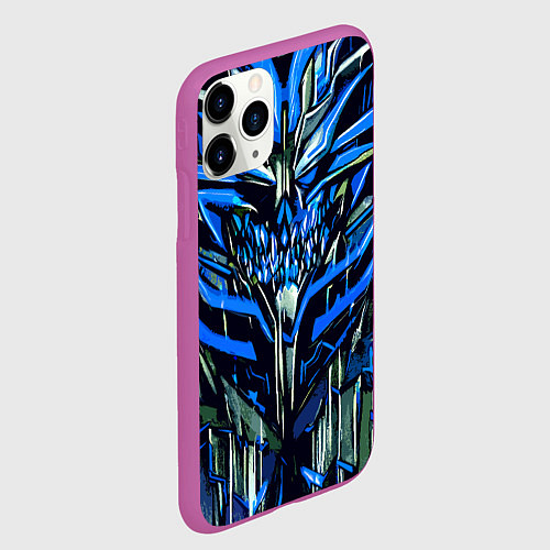 Чехол iPhone 11 Pro матовый Синий зубастый монстр / 3D-Фиолетовый – фото 2