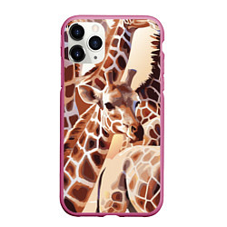 Чехол iPhone 11 Pro матовый Жирафы - африканский паттерн, цвет: 3D-малиновый