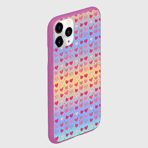 Чехол iPhone 11 Pro матовый Много сердечек / 3D-Фиолетовый – фото 2