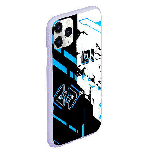Чехол iPhone 11 Pro матовый Синие и чёрные техно линии / 3D-Светло-сиреневый – фото 2