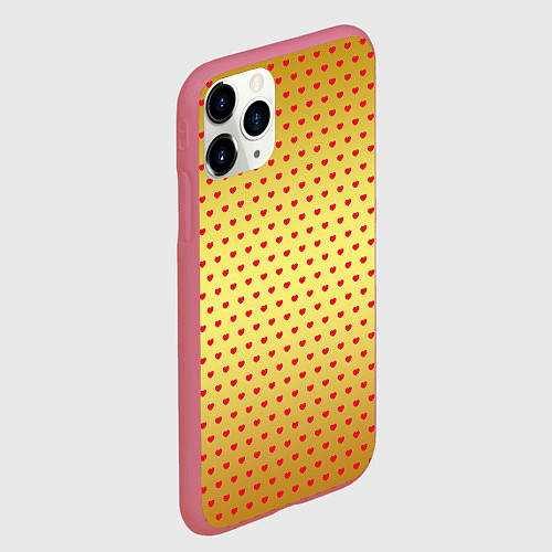 Чехол iPhone 11 Pro матовый Красные сердечки на золотом фоне / 3D-Малиновый – фото 2