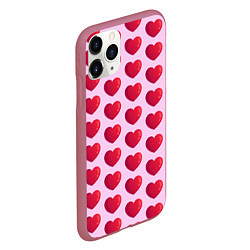 Чехол iPhone 11 Pro матовый Красные сердца на розовом фоне, цвет: 3D-малиновый — фото 2