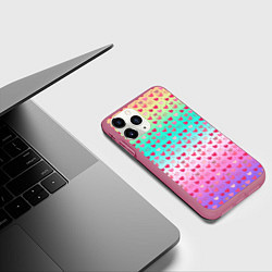 Чехол iPhone 11 Pro матовый Паттерн сердечки на разноцветном фоне, цвет: 3D-малиновый — фото 2