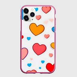 Чехол iPhone 11 Pro матовый Сердца сердечки, цвет: 3D-малиновый