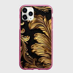 Чехол iPhone 11 Pro матовый Золотые листья винтажные лепнина, цвет: 3D-малиновый